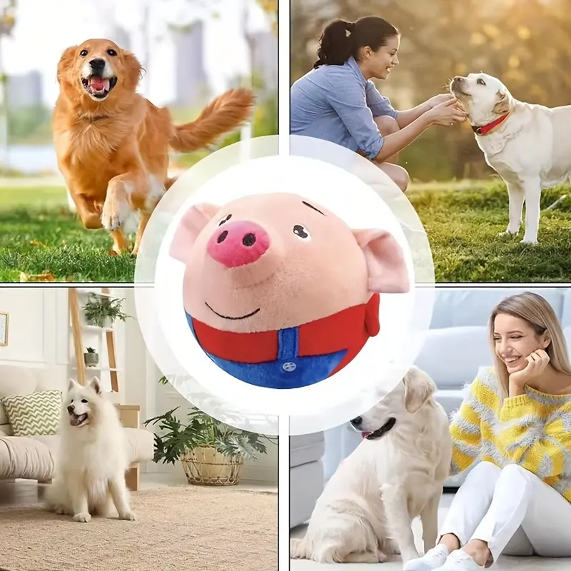Interactive Plush Pig Toy for Dogs: USB Rechargeable, Bouncing, Sound-Emitting, Washable, Cartoon Dog Toy 7
