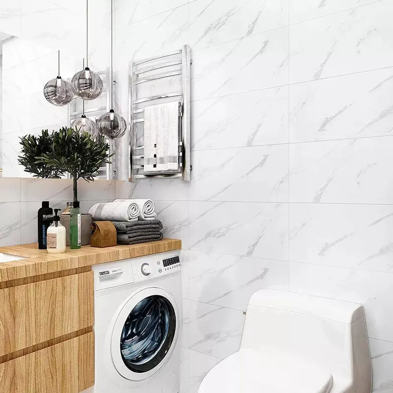 10PCS White Marble 2 PVC Wall Tile Stickers – Self-Adhesive 30x60cm for Kitchen & Bathroom Decorative Decor Ornaments Tiles Sticker pu stone panel Waterproof Bamboo Pet Plants Plastic Wooden 5