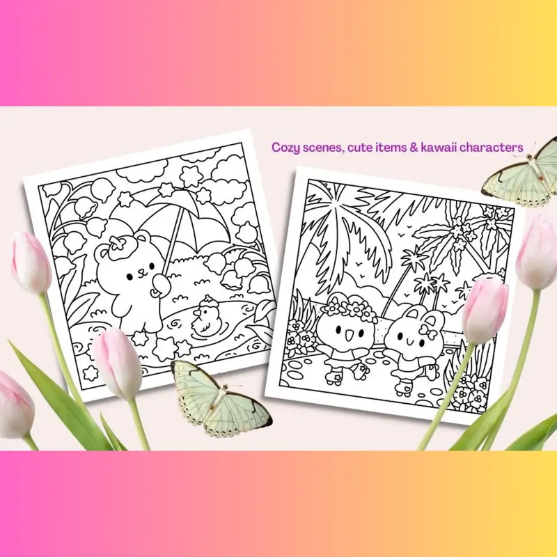 Dreamy Days A Kawaii Coloring Book of Whimsical Scenes 30 Coloring Pages with Cute Cows, Frogs, Bunnies, Bears, Ducks and Otter (Sweet & Kitsch) Paperback Book 2