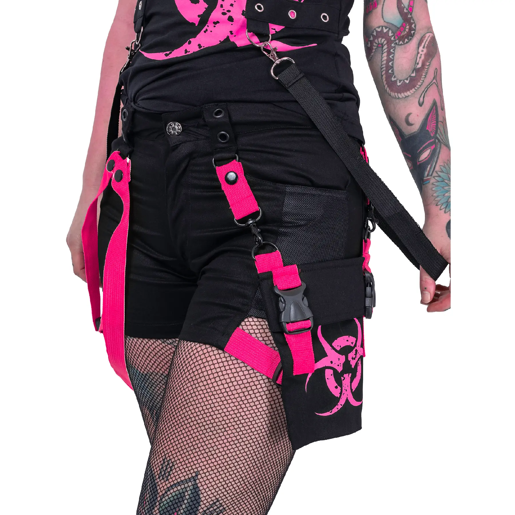 Poizen Industries Danger Zone Shorts Ladies Black Pink Goth Emo Punk