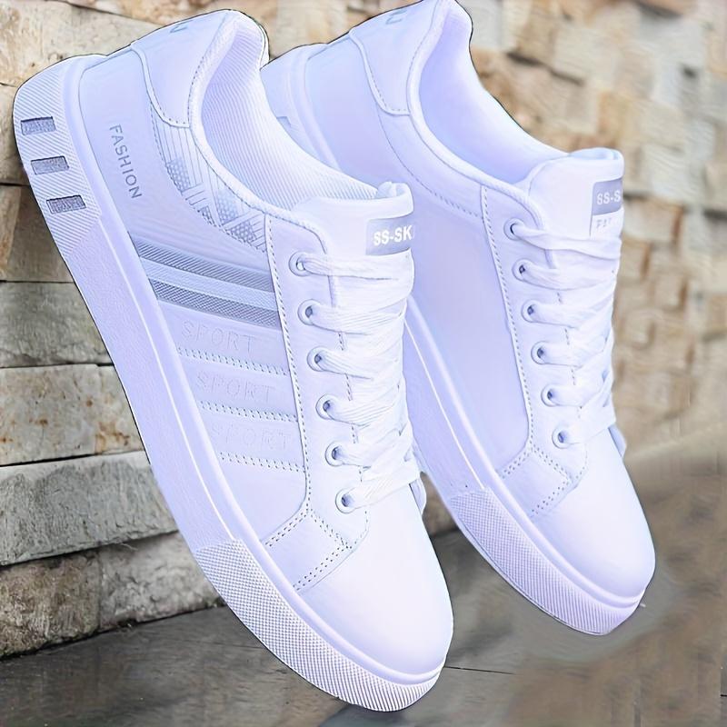 Product Introduction of All-Season Men's Striped Lace-up Sneakers - Breathable PU, Durable PVC Sole, Casual Comfort Fit Closed Sports Shoes Sports Shoes Training Trainer Runner Running Boy Athletic Footwear Walking Shoes 2