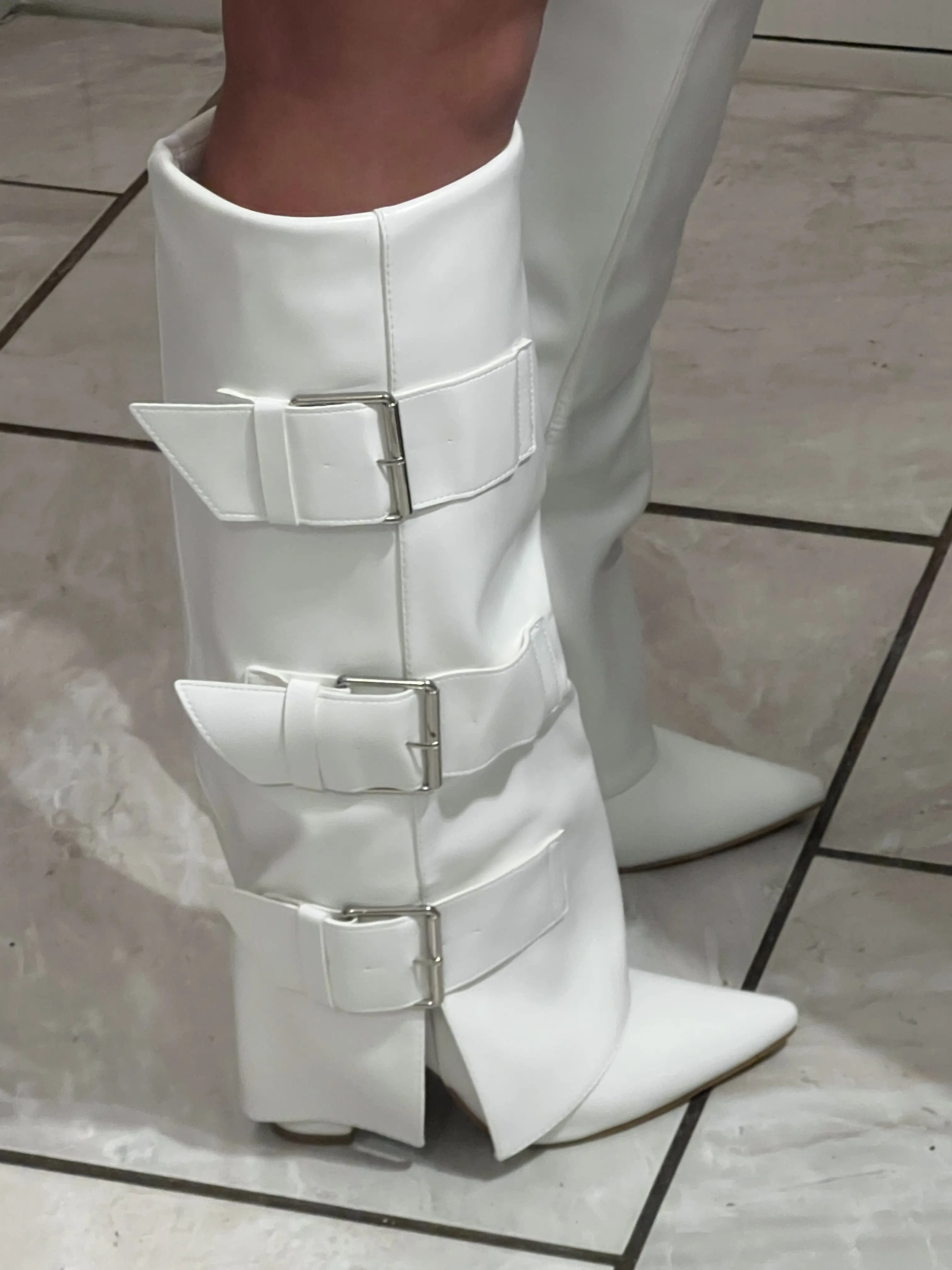White Shark knee high buckle boots