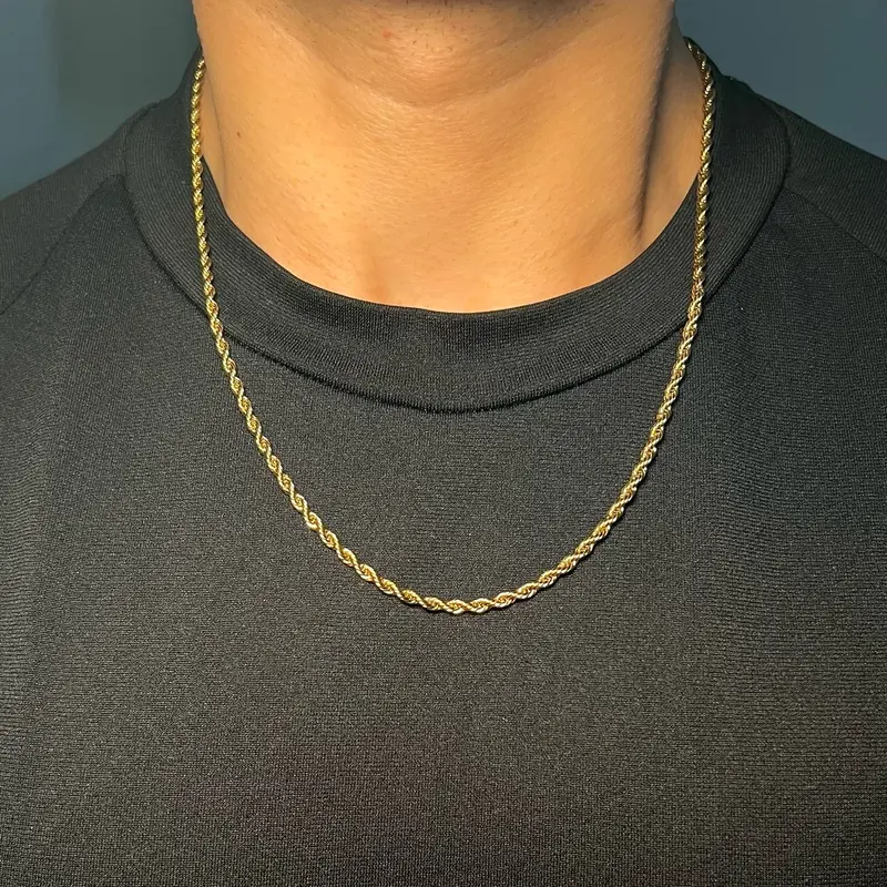 Classic Gold Rope Chain Necklace, 18”-24”, 45cm-60cm Length, 3mm Thickness, Stainless Steel 18 Inch, Boys Layering Chains 2