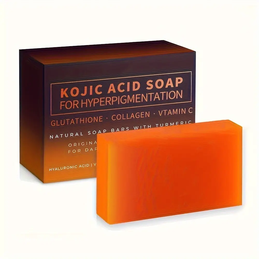 100g Kojic Acid & Vitamin C Handcrafted Soap Bar - Glutathione & Turmeric Infused, Oil Control, Moisturizing, Gentle on All Skin Types, Alcohol-Free with Shea Butter Scent, Camellia Oil, Long-lasting Fragrance