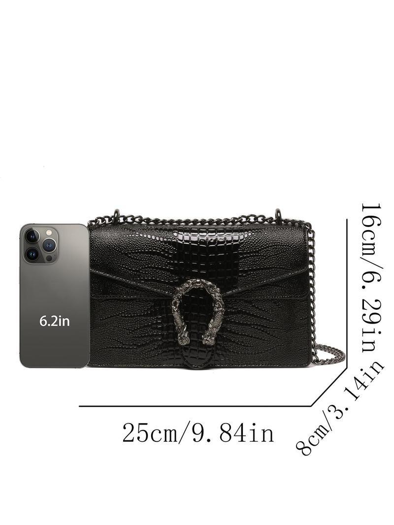 Product Introduction of Women's Elegant Crocodile Embossed Square Bag, Fashionable Chain Strap Shoulder Bag for Daily Used, Casual Trendy Versatile High-quality Daily Commuting Bag handbag  women designer  handbags 14
