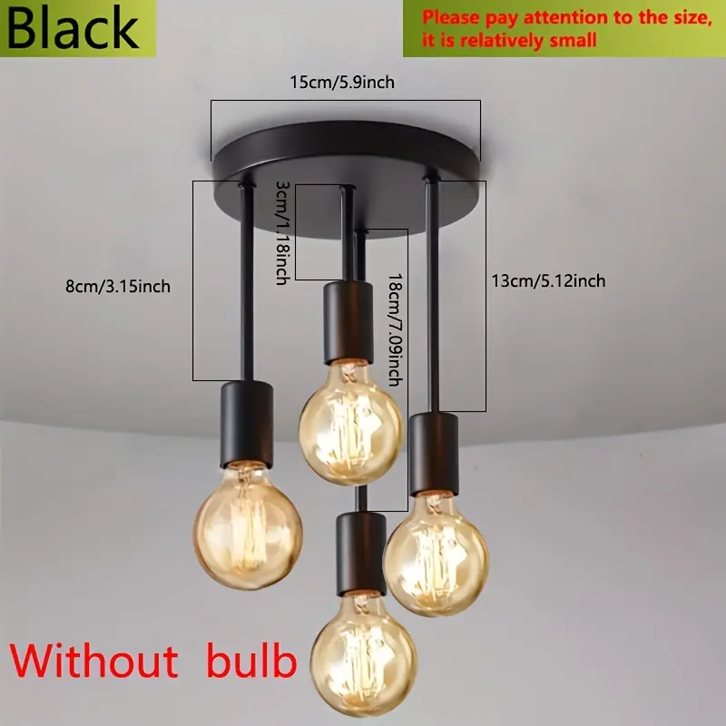 1Pc black 4-lamp ceiling light pendant, modern artificial satellite design, E27 bulb base, bedroom, kitchen, living room, corridor lighting (without bulbs) 2