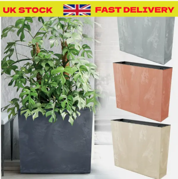 Tall Concrete Rectangle Planter Floor Standing Indoor Outdoor Patio Plant Pot
