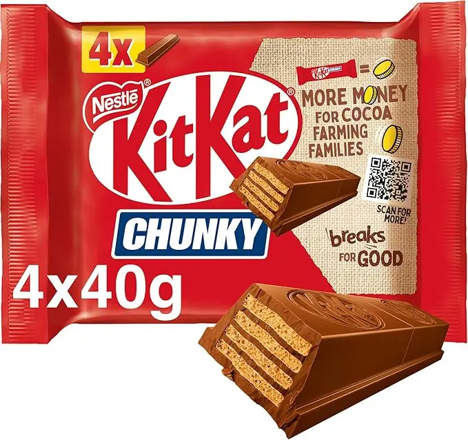 Kit Kat Chunky Milk Chocolate Bar Multipack | 4 x 40g Snack produced by Nestle 0