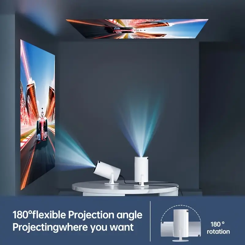 Sharp Display, Ultra-Portable 4K Mini Projector - Smart WiFi & Wireless, Adjustable Screen, 180° Rotation, USB Powered - For Movie Nights & Gaming - Perfect for Home Entertainment & Travel 4
