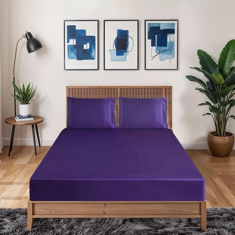 3Pcs Luxury Silk Satin Fitted Sheet Set – 40cm Deep Pocket Mattress Cover + Pillowcases (Single/Double/King) 0
