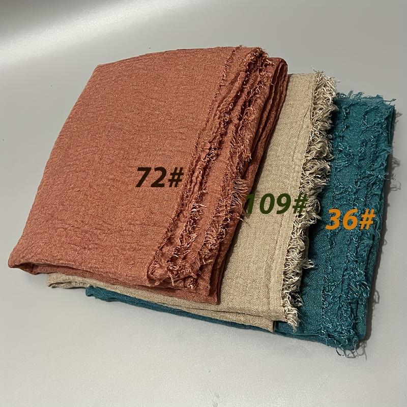3pcs hot-selling classic high-quality solid color bubble pleated long scarf headscarf, four-season Muslim style hijab shawl, light, soft, skin-friendly, breathable and warm, suitable for daily travel and gatherings 4