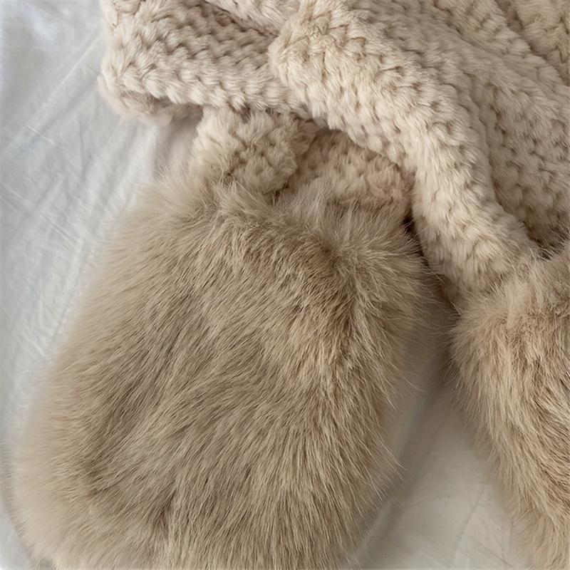 Product Introduction of Women's Faux Fur Hooded Balaclava - Polyester Knitted Winter Scarf with Ear Warmer & Toggle Closure - Thick Fleece Lined Thermal Hat for Outdoor Wind Protection 7