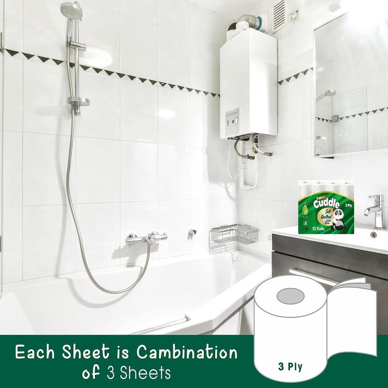 120 Panda Cuddle 3 Ply Toilet Rolls, Aloe Vera & Lemon Scented Wall-Mounted Tissue, White - Executive Design - Lightweight, Towel Wipes Napkin 4