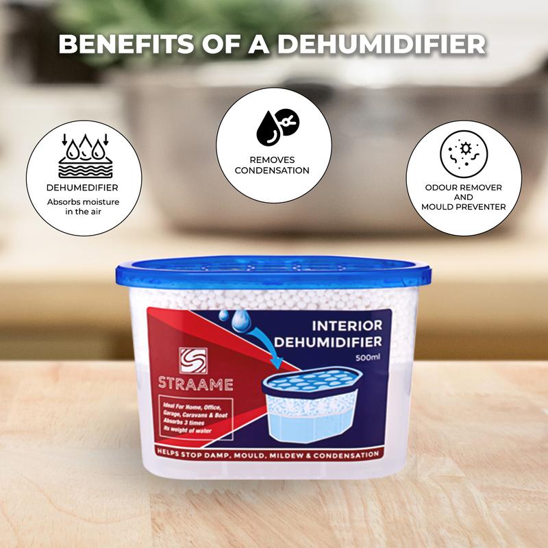 Straame Home | Interior Dehumidifier | Helps Prevent Damp, Mildew, Mould and Condensation | Long Lasting | Hydrophilic Crystals | Ideal for Any Room Kitchen Pack 4