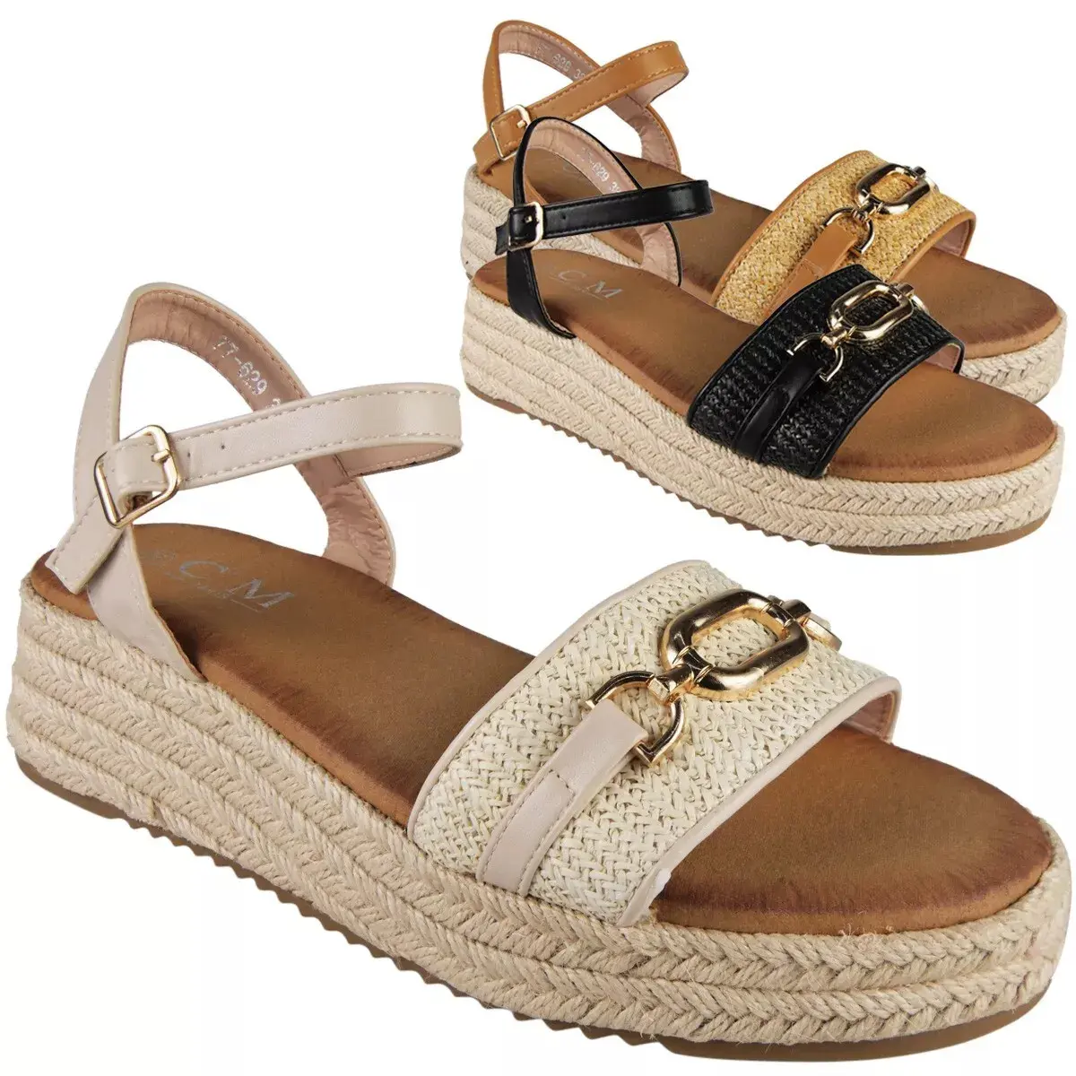 77-629 Womens Comfy Summer Open Toes Hessian Wedge Sandals Sizes
