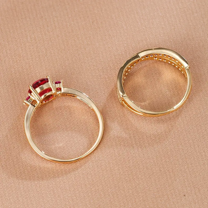 Product Introduction of Elegant Golden-Tone Ring Set with Green Gemstone and Crystal Accents – Stylish Multi-Band Design for Daily Wear or Gifting, Daily Wear Jewelry|Stacked Ring Design|Precious Metal Look 9