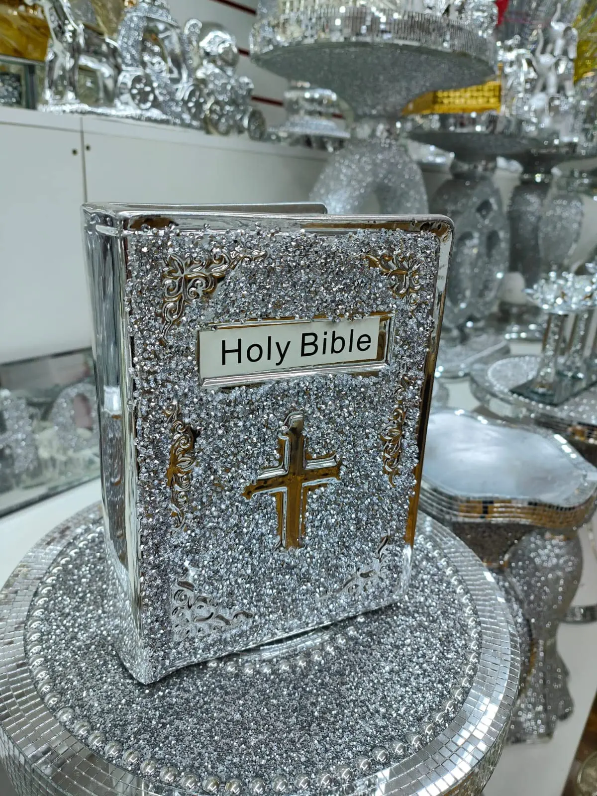 Zidan Bargains Romantic Figurines HOLY BIBLE ORNAMENT Book, Silver Wedding Anniversary Present for Couple, Wedding Love Ornaments