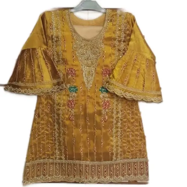 Girls organza fancy dress with beautiful embroidery 0