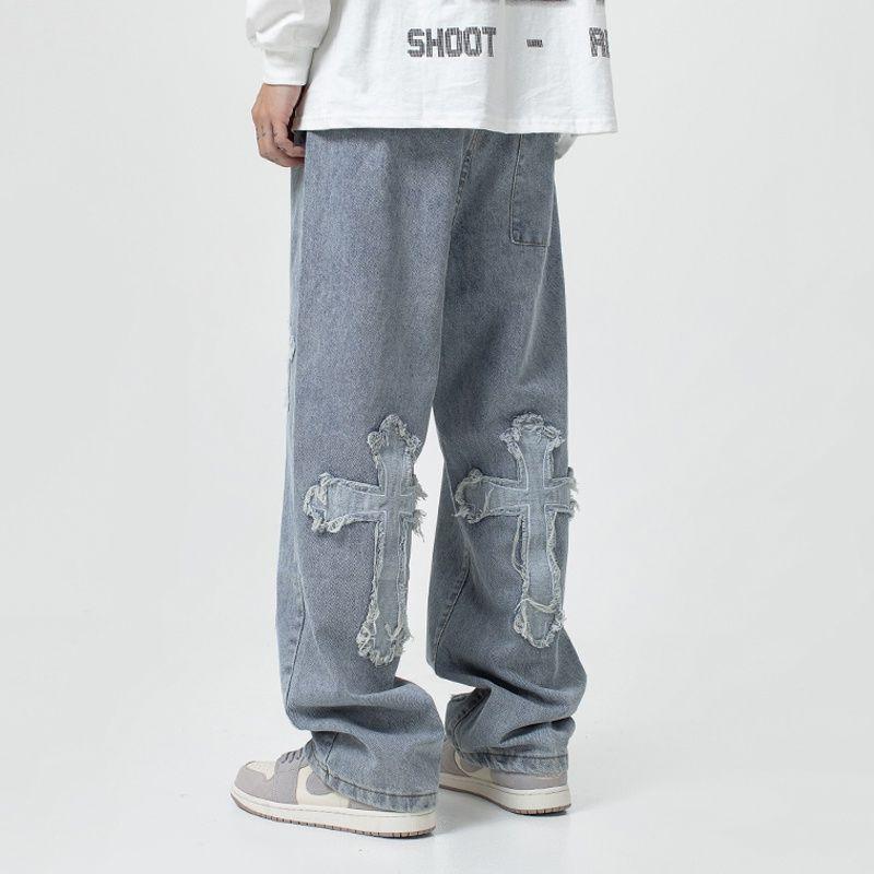 Product Introduction of Streetwear Gothic Jeans Women Y2K High Waist Jeans Trousers Casual Cross Cargo Pants Korean Summer Straight Baggy Punk Clothes 4