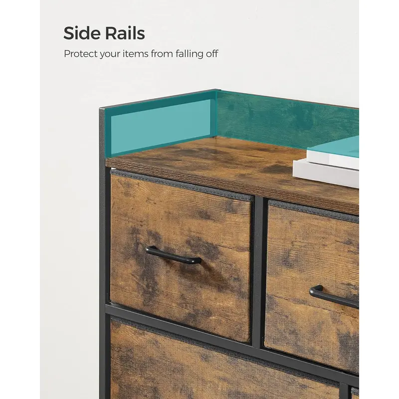 SONGMICS Chest of Drawers, Bedroom Cabinet, 7 Fabric Drawers with Handles, Metal Frame, Rustic Brown and Ink Black LTS137B01 4