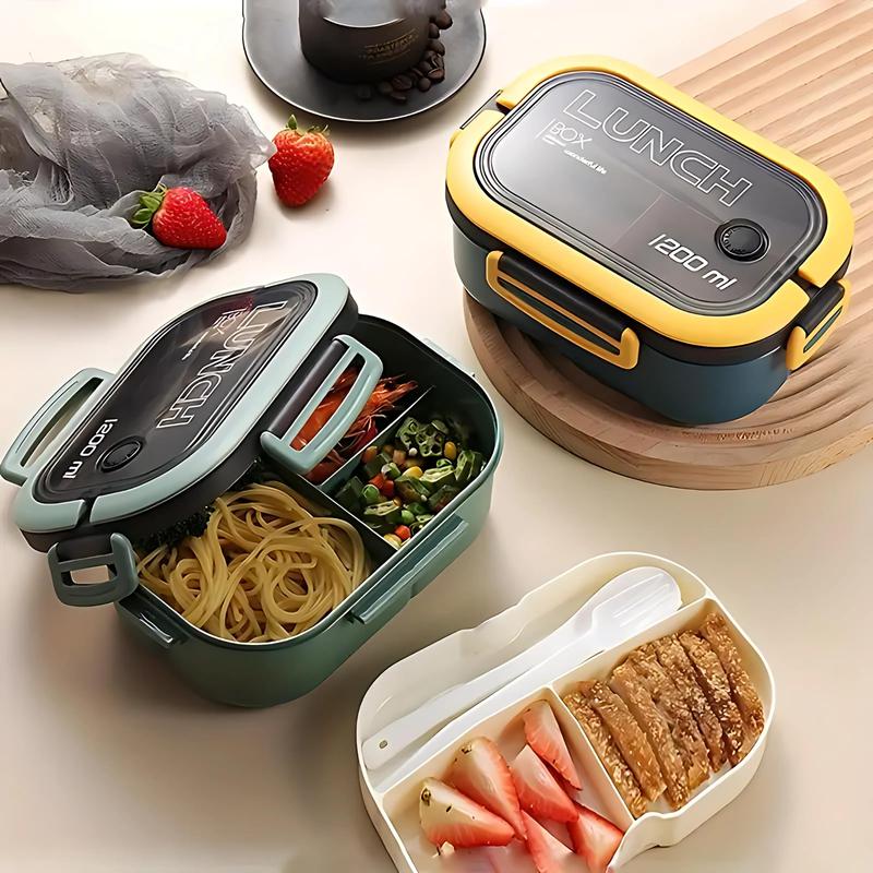 Premium Leak-Proof Dual-Compartment Lunch Box, Microwave-Safe, Spacious, and Easy to Clean with Cutlery Set – Ideal for Meal Prep, Work, Office, School, Travel and Picnic Modern  Bento Box for Kids, Adults, Food Storage, Reusable Lunchbox ,Tableware heate 7