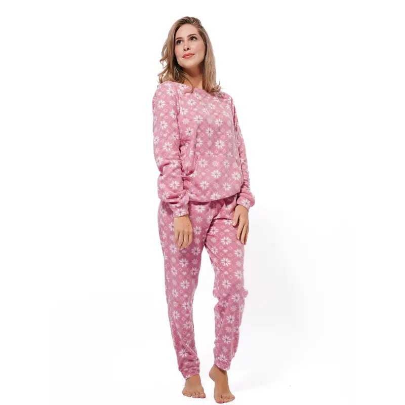 Christmas Flower Print Women Long Sleeve Pyjama Set with kangaroo pocket 2