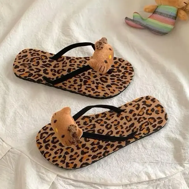 Hello Kitty kawaii cheetah leopard print cute aesthetic y2k flip flops sandals slides sliders for women 3
