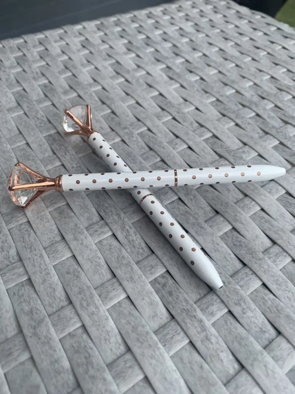 White and Rose Gold polka dot diamond pen 1