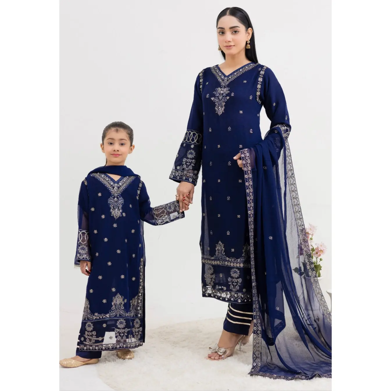 RANGZ ‘Majestic Lux’ | Embroidered Chiffon Mother & Daughter Readymade | RGZ056 (Navy)