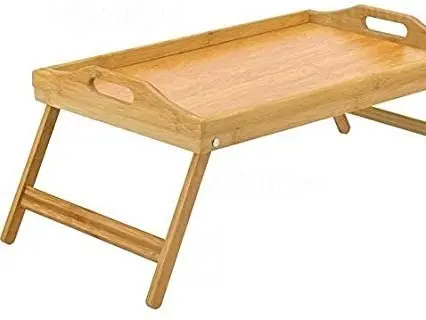 Wooden Breakfast in Bed Tray, 50 x 30 x 23 cm Serving Lap Tray With Folding Legs And Handles Bamboo Plates 5