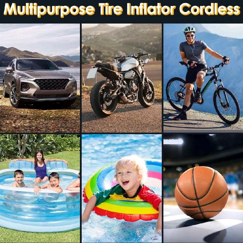 Portable Car Tire Inflator - Rechargeable Wireless Air Pump Car Air Pump Wireless Inflatable Pump 120W Portable Air Compressor Digital Rechargeable Car Automatic Tire Inflator Equipmento wireless tyre 8