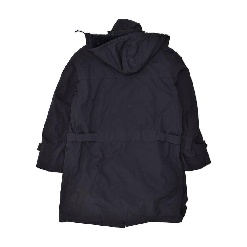 Pre-Owned VINTAGE Mens Hooded Overcoat UK 38 Medium Navy Blue Polyester 2