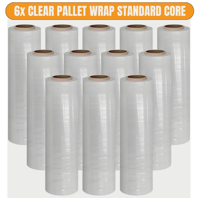 6 x STRONG ROLLS CLEAR PALLET STRETCH SHRINK WRAP PARCEL PACKING CLING FILM 0