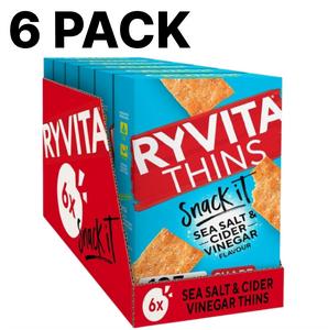 6 x Ryvita Thins Snack It Sea Salt & Cider Vinegar 125g – Light, Crispy Snacks – Best Before 31/01/2025