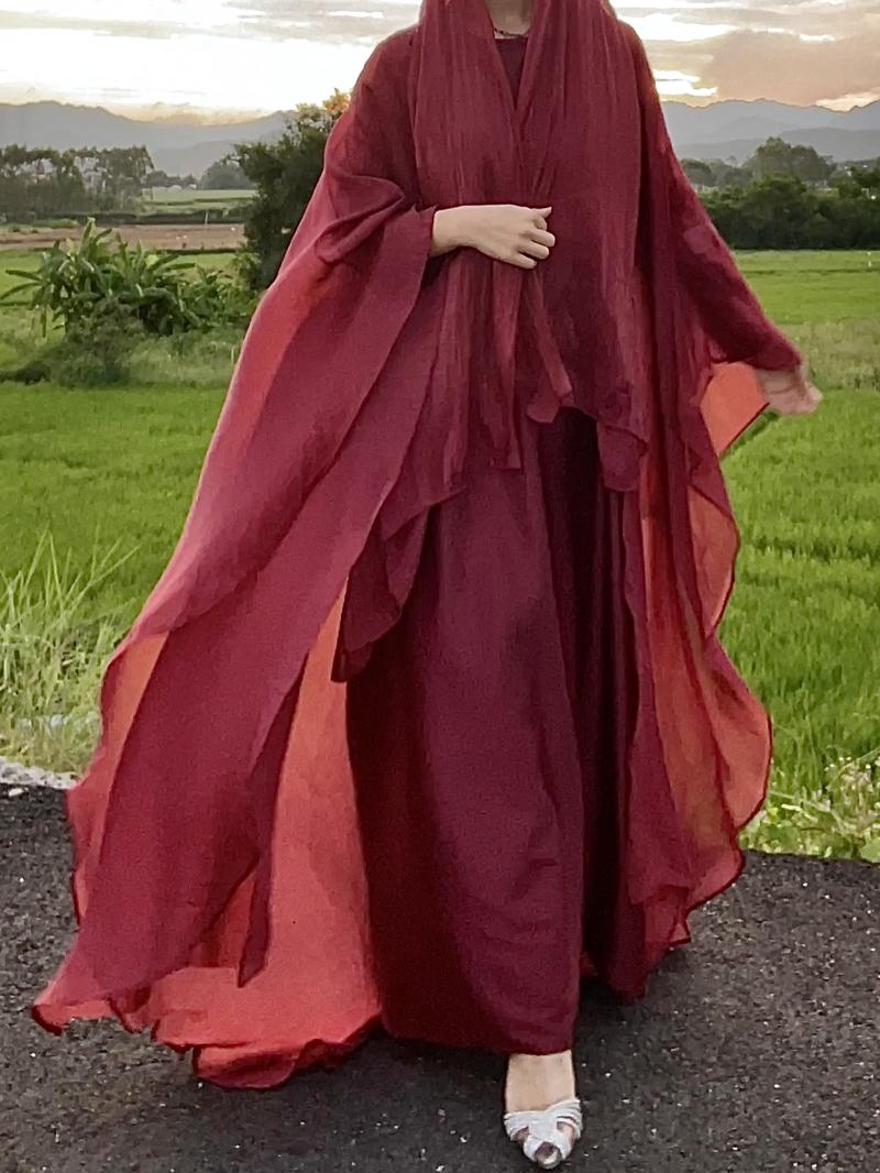 Product Introduction of #LY06  Ramadan Promotion Three-piece Elegant butterfly organza abaya set, shimmer abaya set with inner dress and hijab 22