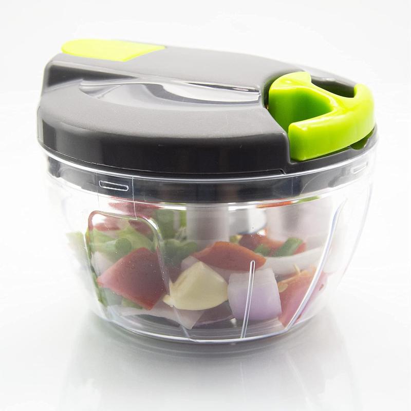 Multi-Function Manual Food Chopper & Processors with Handle and Cover, Vegetable Chopper Shredder, Garlic Chopper, Suitable for Onions Garlic Peppers Carrots Fruits,Wonderful for Kitchen(Green) Lid Stainless Steel Utensils Blade Detachable Meat 1