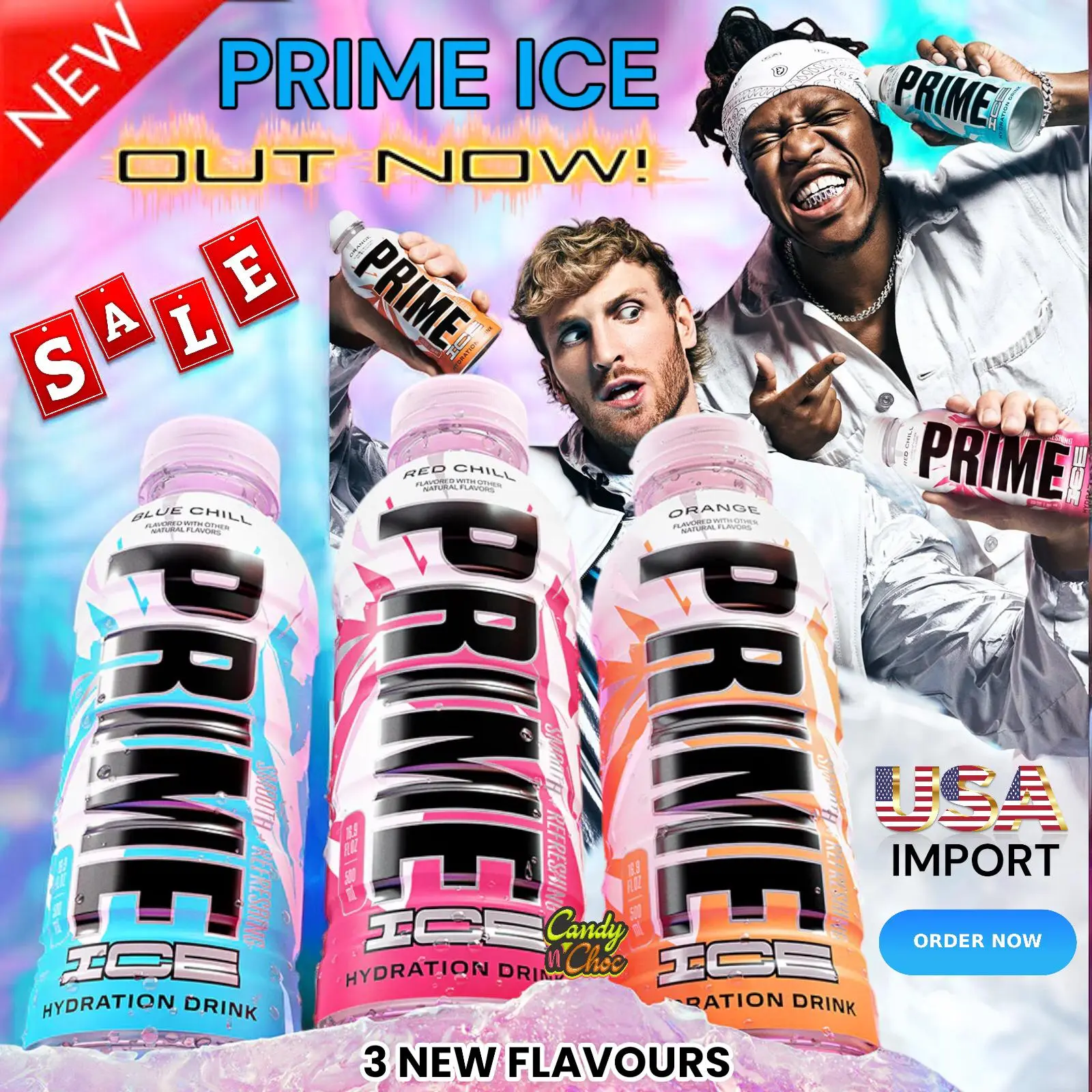 Prime Hydration ICE - New Release - Blue Chill, Red Chill and Orange USA Imported  In Stock 500ml Drink Bottle