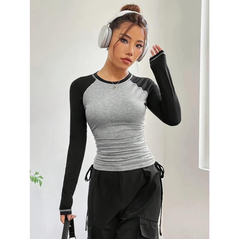 Women Long Sleeve Slim Fit T Shirts Holiday Party Crop Top Y2k Long Sleeve Korean Harajuku Kpop Graphic Patchwork Tee 3