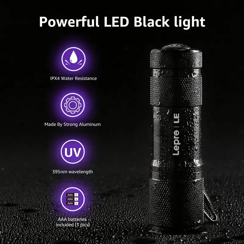 Urine Detectors Lepro LE UV Torch, 9 LED 395nm Ultraviolet Flashlight, Blacklight Detector for Pet Urine, Stain, Bed Bugs and More, 3 AAA Batteries Included [Energy Class F] 7