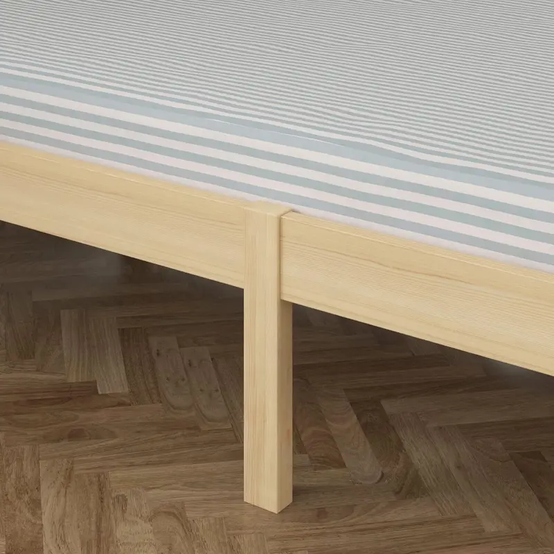 Panana Single Bed Frame, Solid Pine Wood 3ft Bed for Kid, Strong Slats and Legs Bed for Bedroom Furniture, Natural Color, 97 * 190cm 2