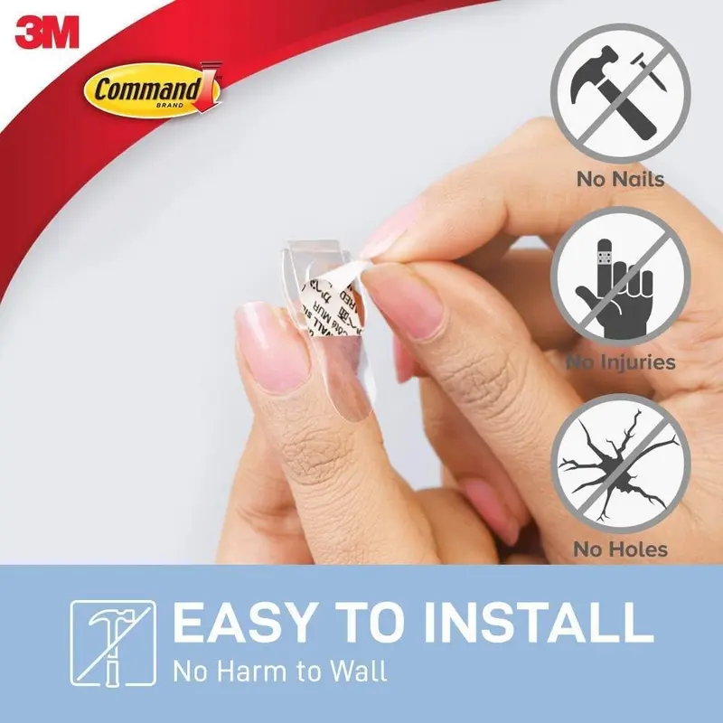 Command Decorating Clips, Pack of 20 Mini Hooks and 24 Small Strips, Transparent - Hanging Clips for Decorations and Fairy Lights, Wall Adhesive - Damage Free Lightweight Organiser Traditional Hangable 3