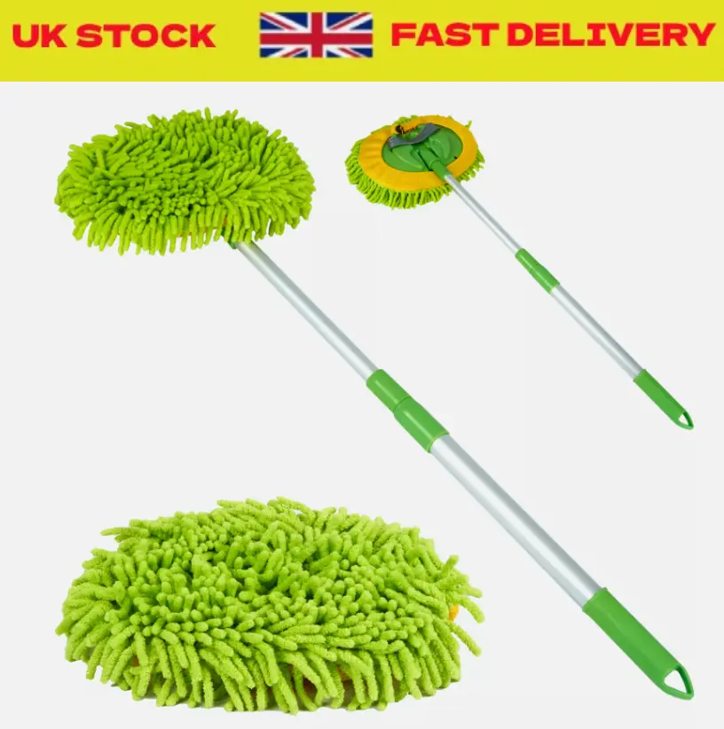 TELESCOPIC CAR CLEANING BRUSH MICROFIBER MOP WASH KIT SCRATCH INCLUDES 2 PADS