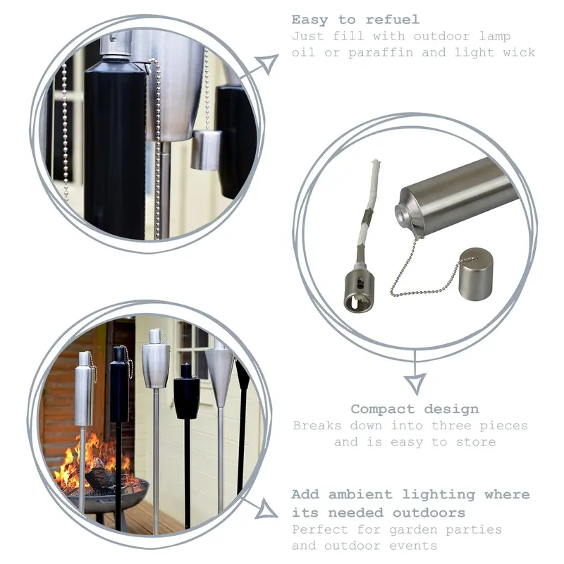 Harbour Housewares Metal Garden Torch - Cylinder - Silver 1
