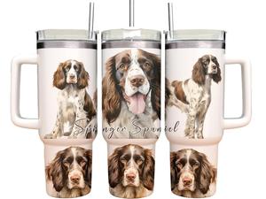 40oz Tumbler with straw Springer spaniel- Personalised gift for her / him vacuum flask drinking cup for hot and cold drinks