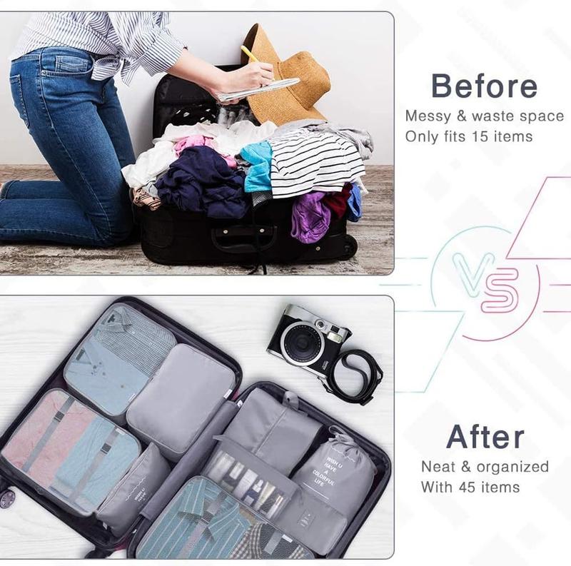 Travel Packing Cubes, Toifucos Multifunction 8pcs/set Luggage Organiser Waterproof Compression Suitcase Essential Bag, Dark Gray 3