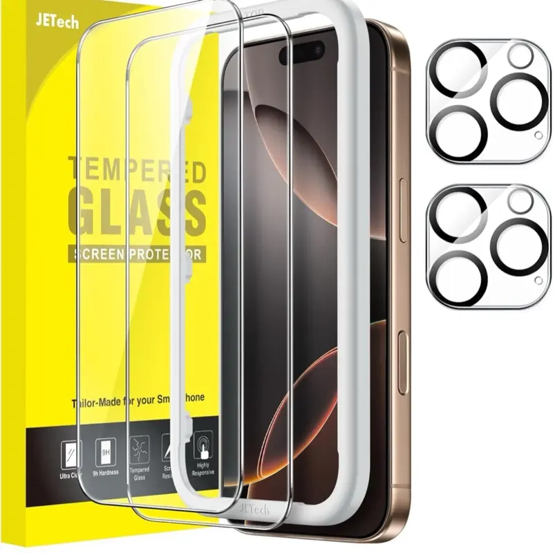 JETech Screen Protector for iPhone 16 Pro Max 6.9-Inch with Camera Lens Protector, Easy Installation Tool, Tempered Glass Film, HD Clear, 2-Pack Each