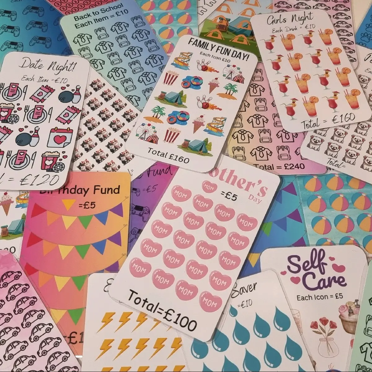 10 x random selected cash stuffing savings trackers challenges