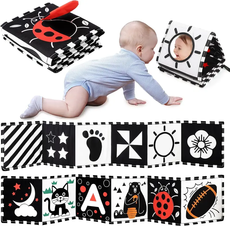 Baby Toys 0-6 Months, Black and White Sensory Toys Brain Development, Tummy Time Toys, Soft Baby Book, Baby Essentials for Newborn 0-6-12 Months Montessori Toy Gifts 0