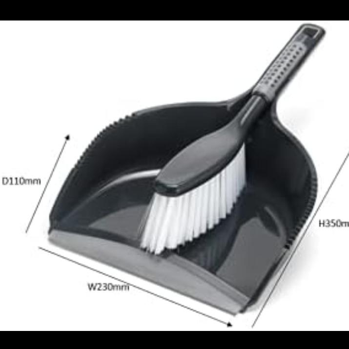 ComfiGrip Dustpan and Brush with Rubber Lip and Dirt-trapping Bristles, Metallic Graphite, 11 x 23 x 35 cm Cleaning Set Comfortable Plastic Pack 4