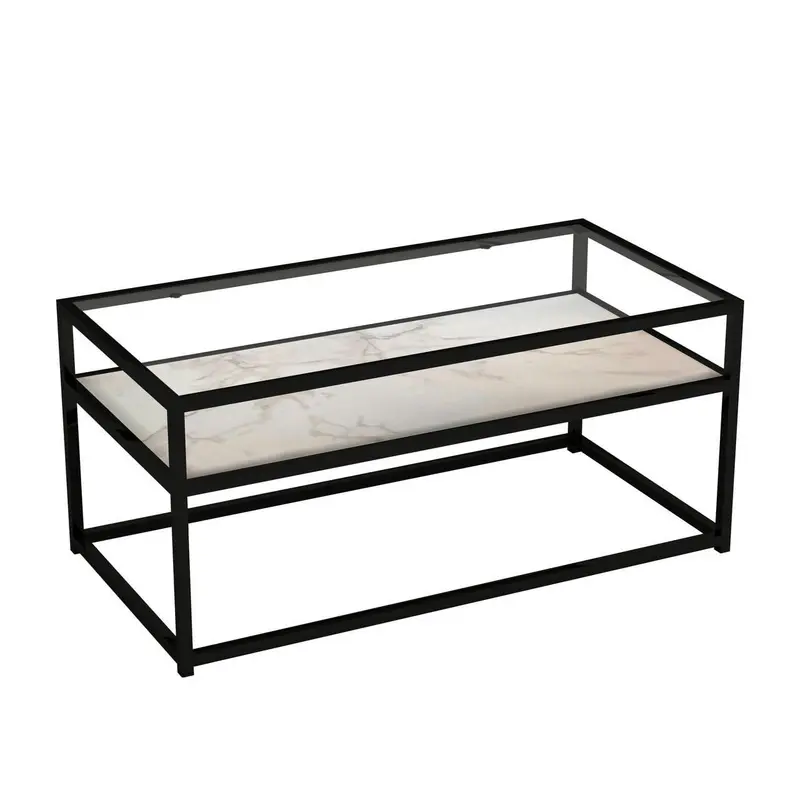 2-Tier Reversible Coffee Table - White Stone/Concrete 5